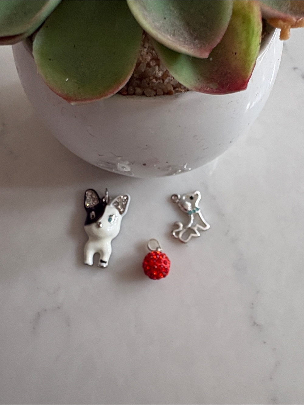 Small Pets Red Charm Trio - Silver & White Dog Pendants